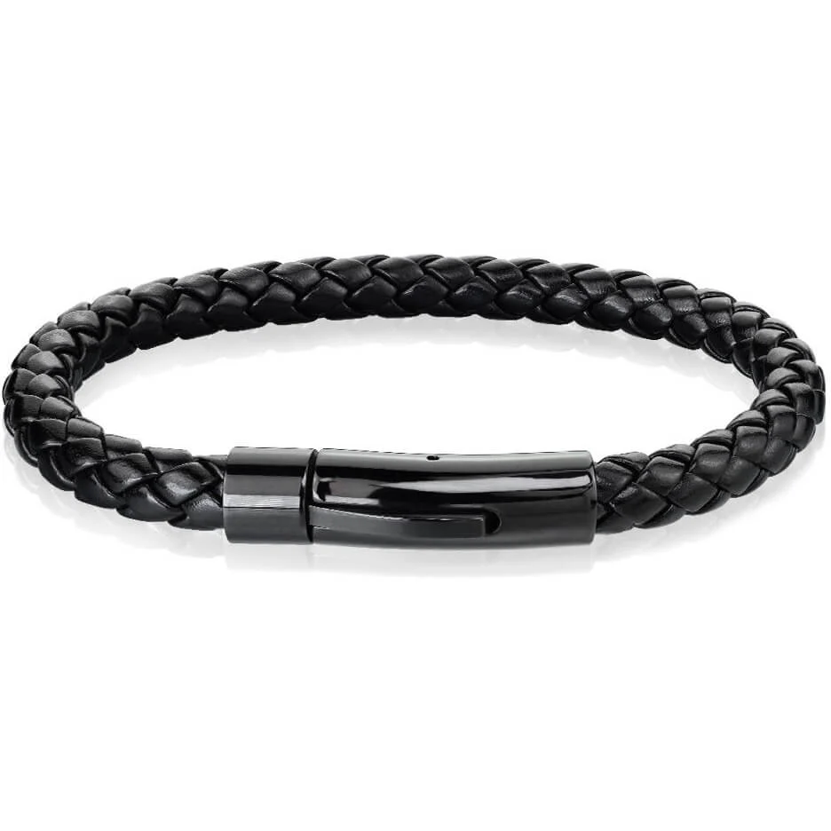 Bracelet Tressé Noir Fermoir Noir