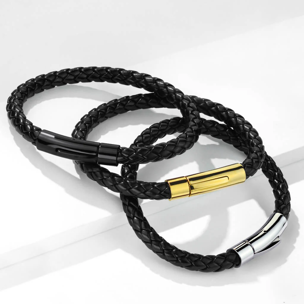 Bracelet Tressé Noir Fermoir Noir - Image 2