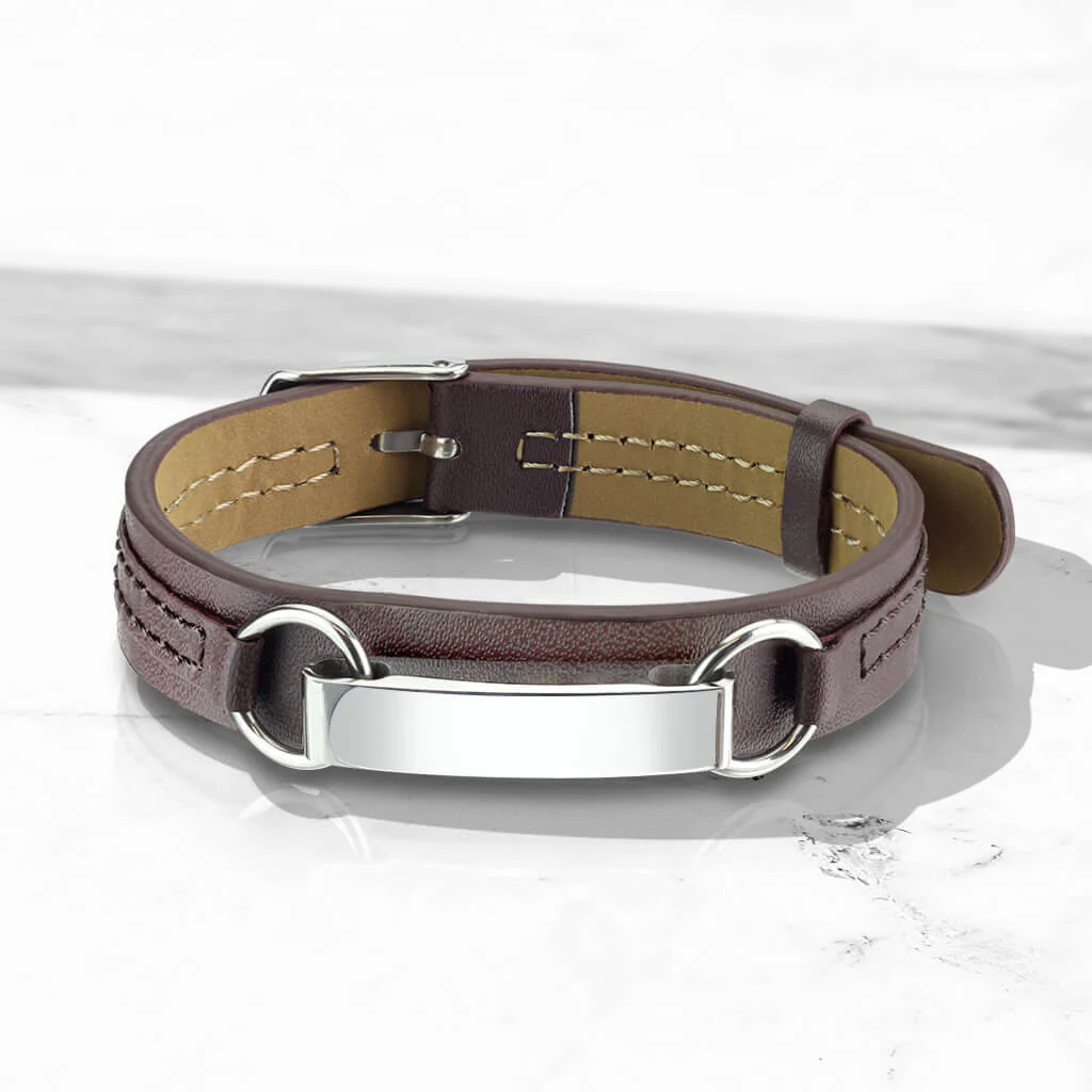 Bracelet Brun Plaque à Graver en Argent - Image 2
