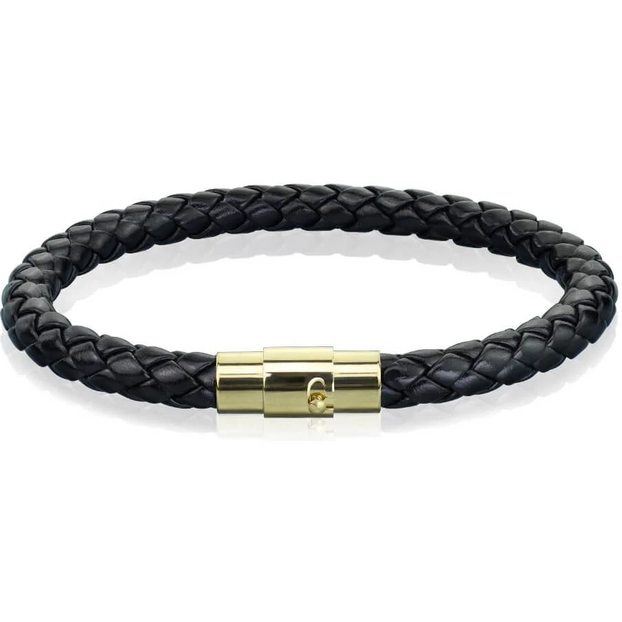 Bracelet Tressé Noir Fermoir Or Aimant