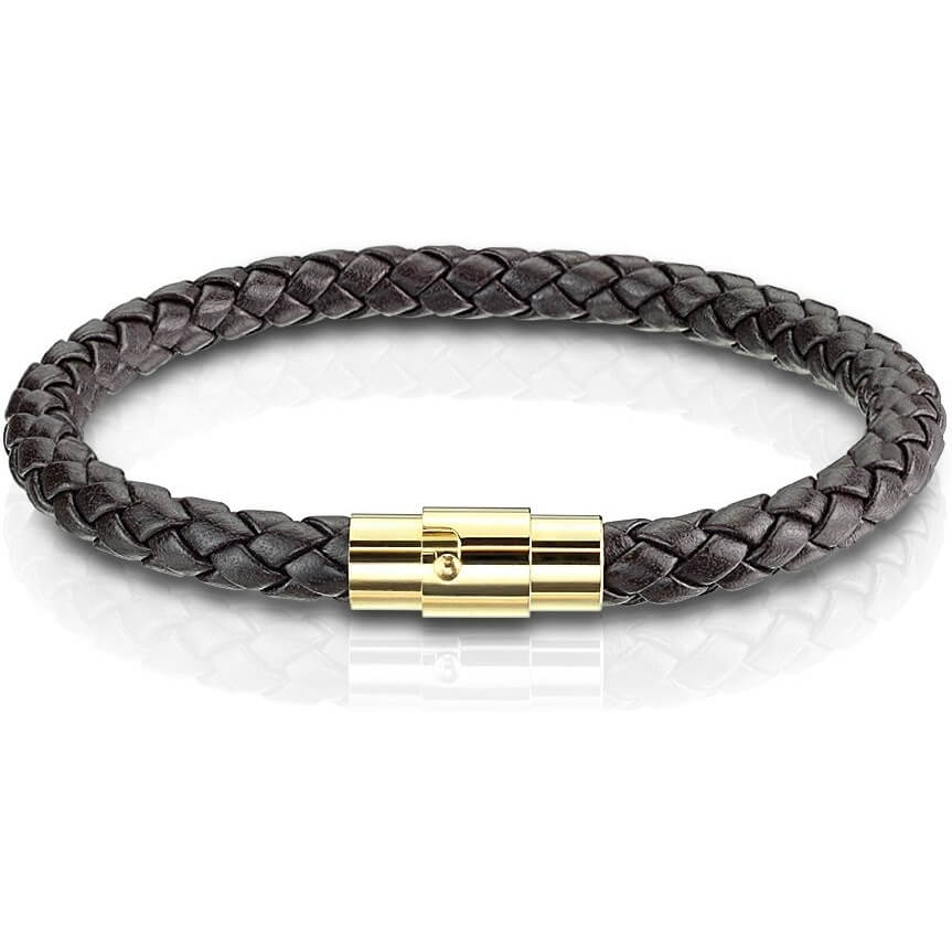 Bracelet Tressé Marron Fermoir Or Aimant