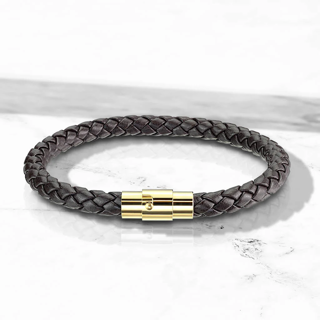 Bracelet Tressé Marron Fermoir Or Aimant - Image 2