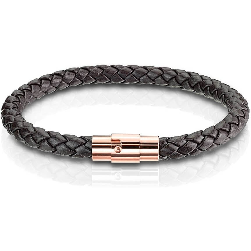 Bracelet Tressé Marron Fermoir Or Rose Aimant