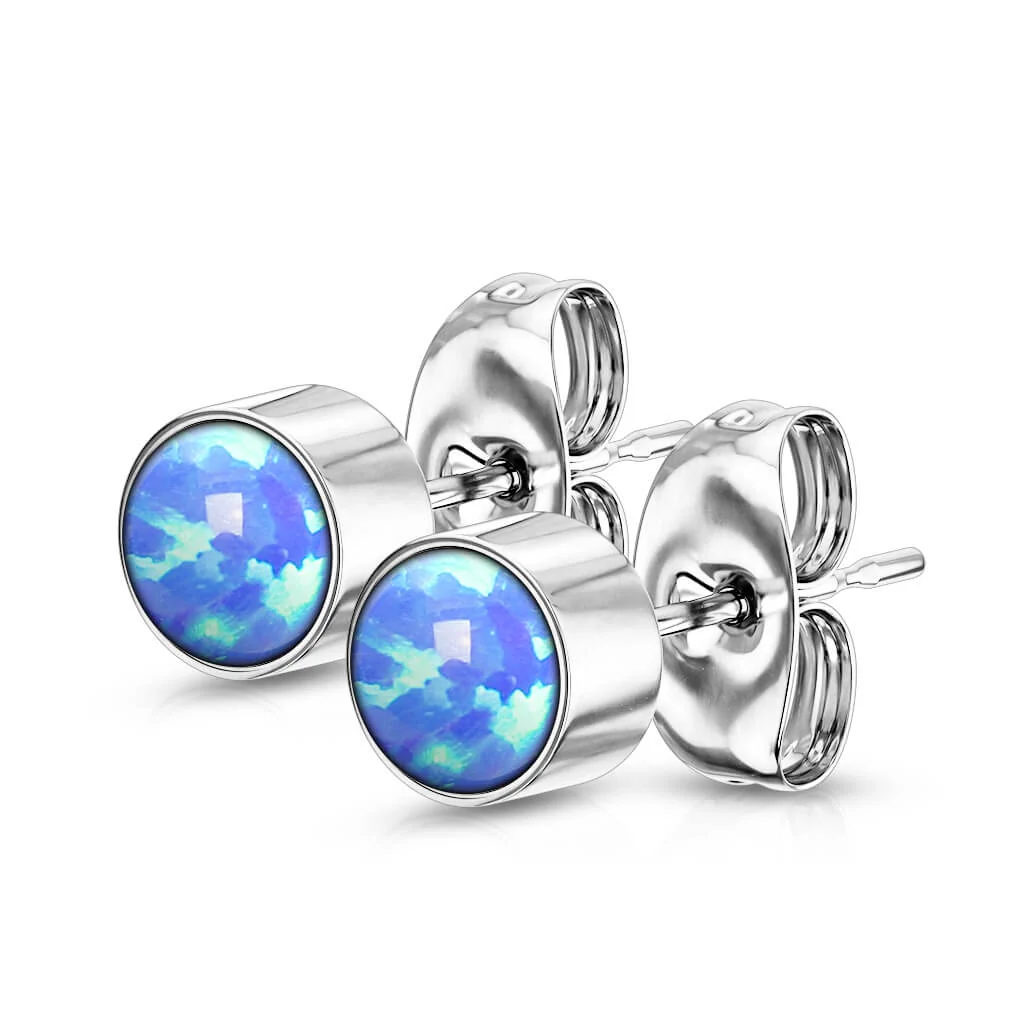 Bouton d'Oreille 316L Puce d'Oreille Ronde Opale Sertissage Clos 1 Paire - Image 11