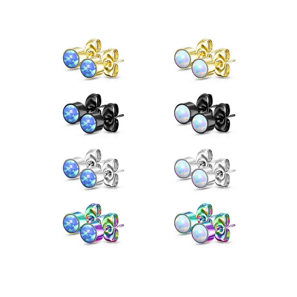 Bouton d'Oreille 316L Puce d'Oreille Ronde Opale Sertissage Clos 1 Paire - Image 5