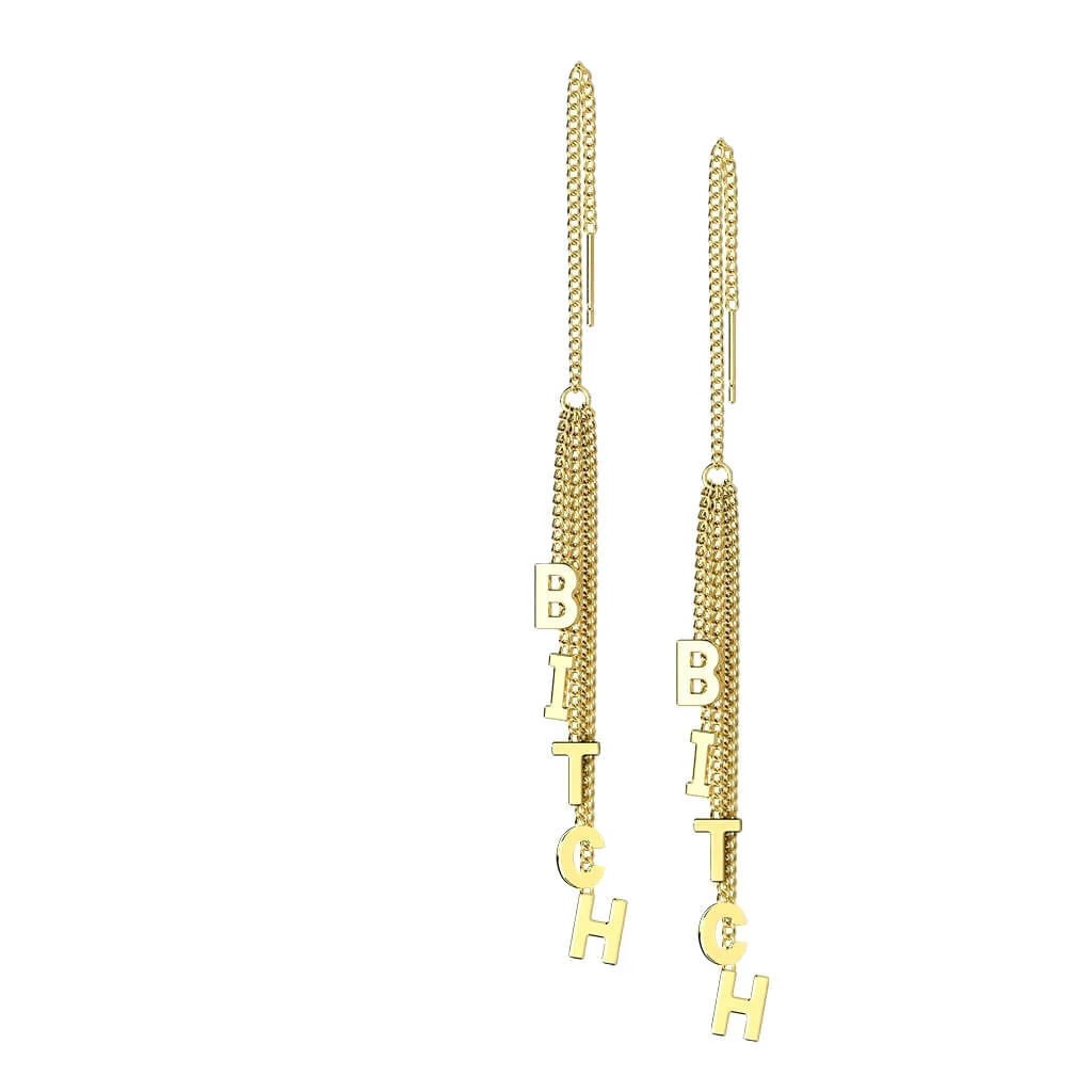 Boucle d'Oreille Pendentif Chaîne BITCH - Image 2