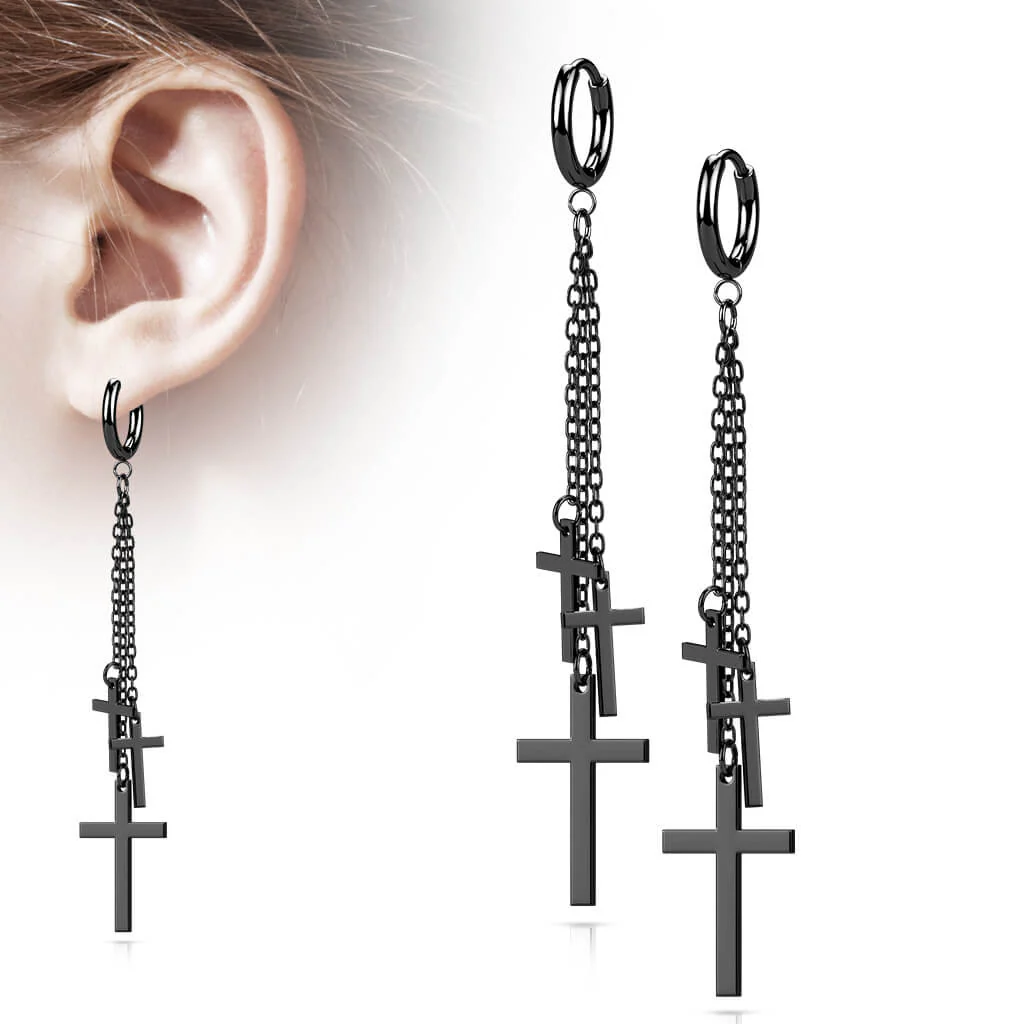 Boucle d'Oreille Pendentif Chaine Croix Cliqueur - Image 4