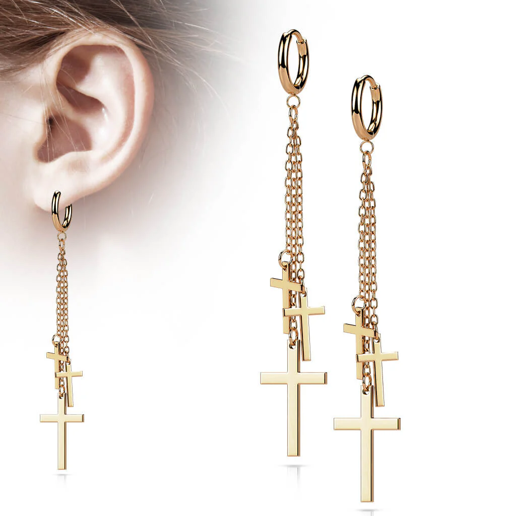 Boucle d'Oreille Pendentif Chaine Croix Cliqueur - Image 6