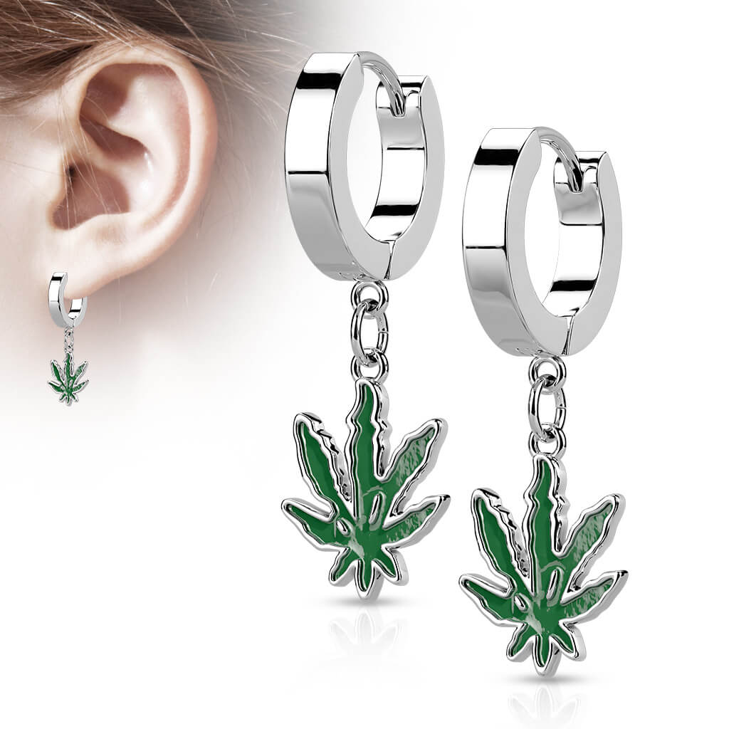 Boucle d'Oreille Pendentif Feuille de Chanvre Cliqueur - Image 2