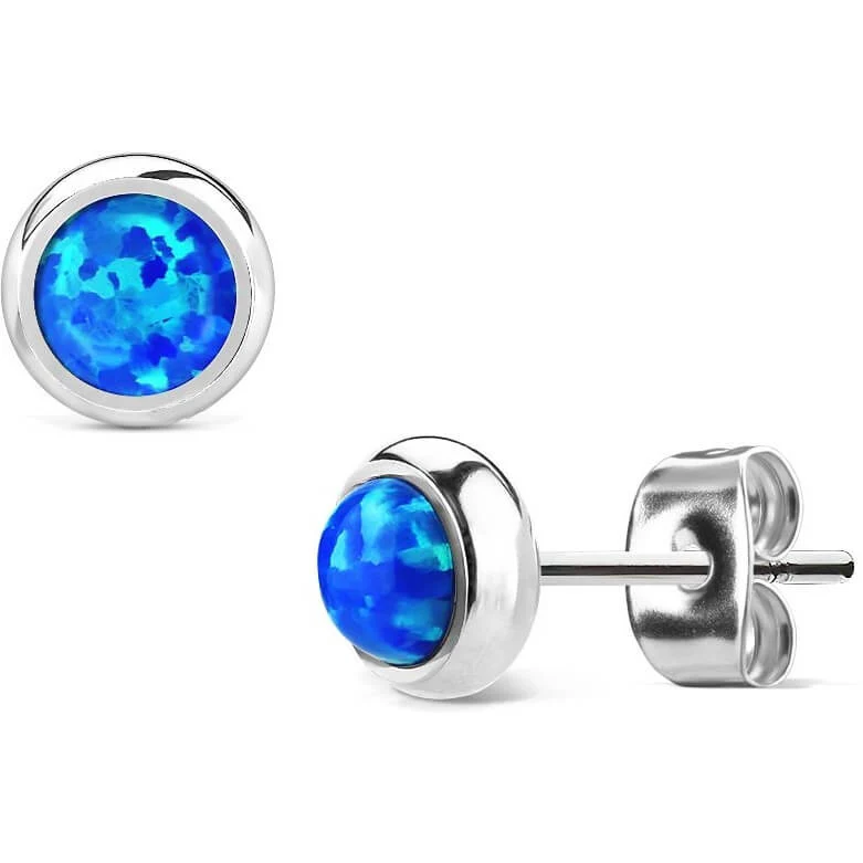 Bouton d'Oreille 316L Puce d'Oreille Opale Sertissage Clos 1 Paire