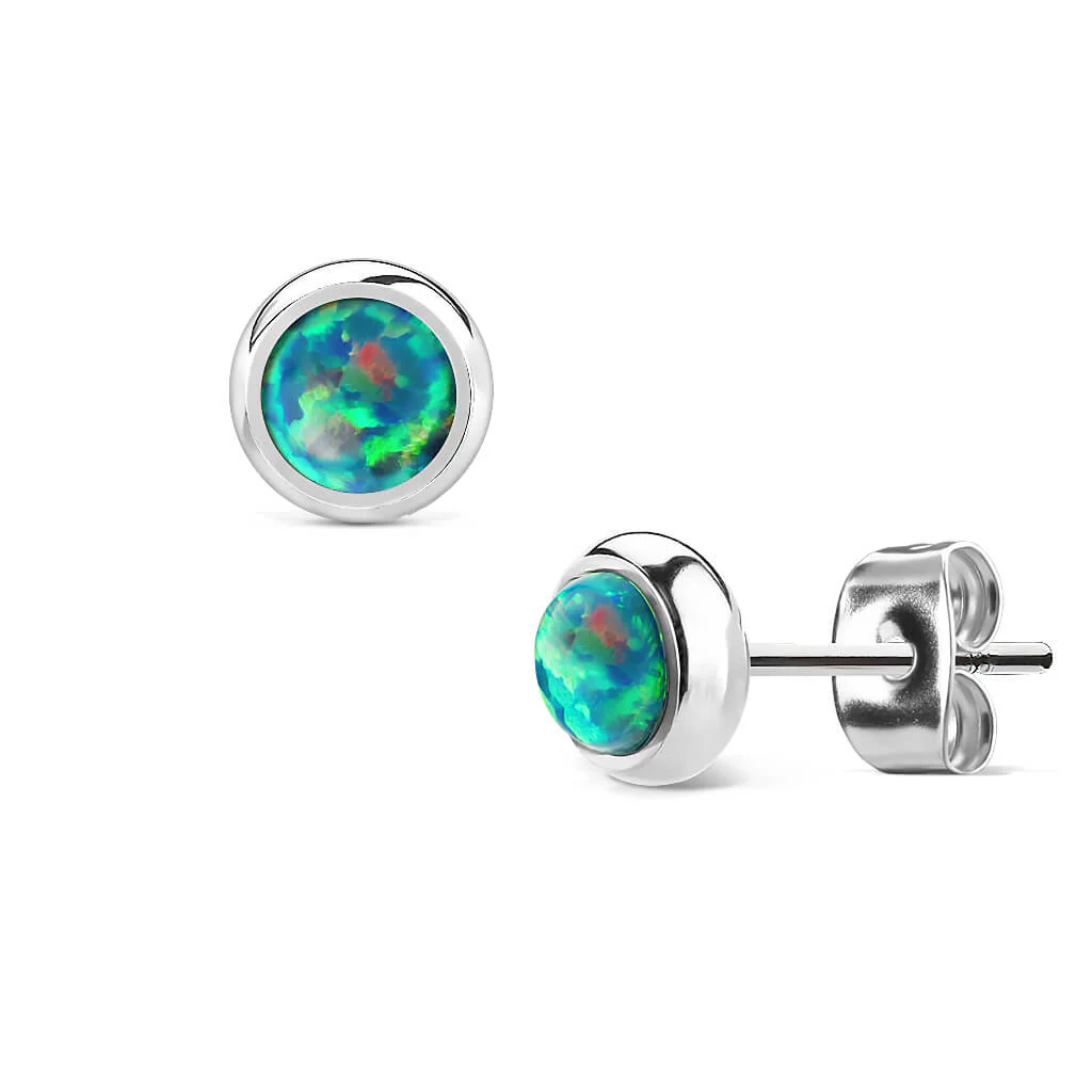 Bouton d'Oreille 316L Puce d'Oreille Opale Sertissage Clos 1 Paire - Image 2