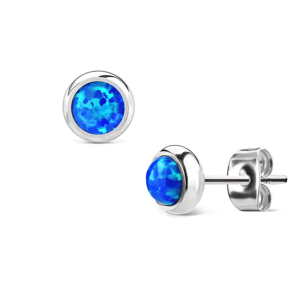 Bouton d'Oreille 316L Puce d'Oreille Opale Sertissage Clos 1 Paire - Image 4