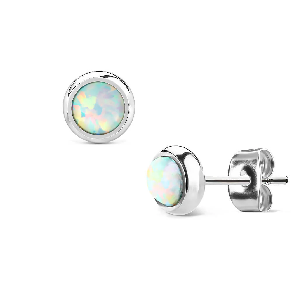 Bouton d'Oreille 316L Puce d'Oreille Opale Sertissage Clos 1 Paire - Image 6