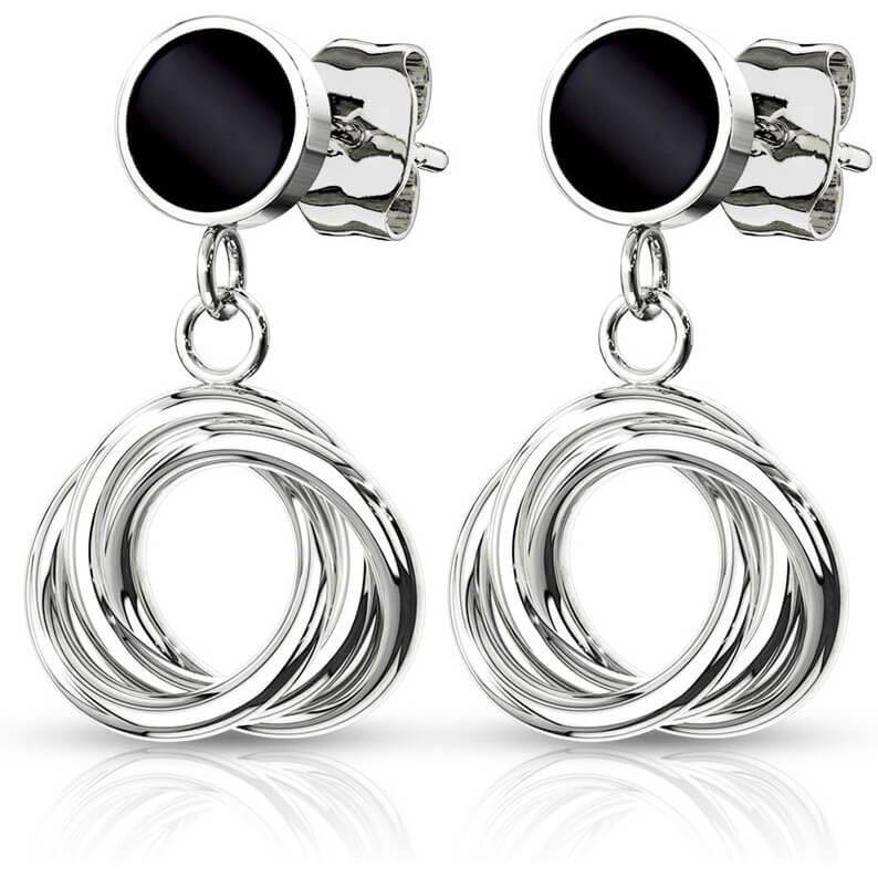 Bouton d'Oreille 316L Puce d'Oreille Ronde Émail Noir Cercles Multi-Entrelacés 10mm Pendentif 1 Paire