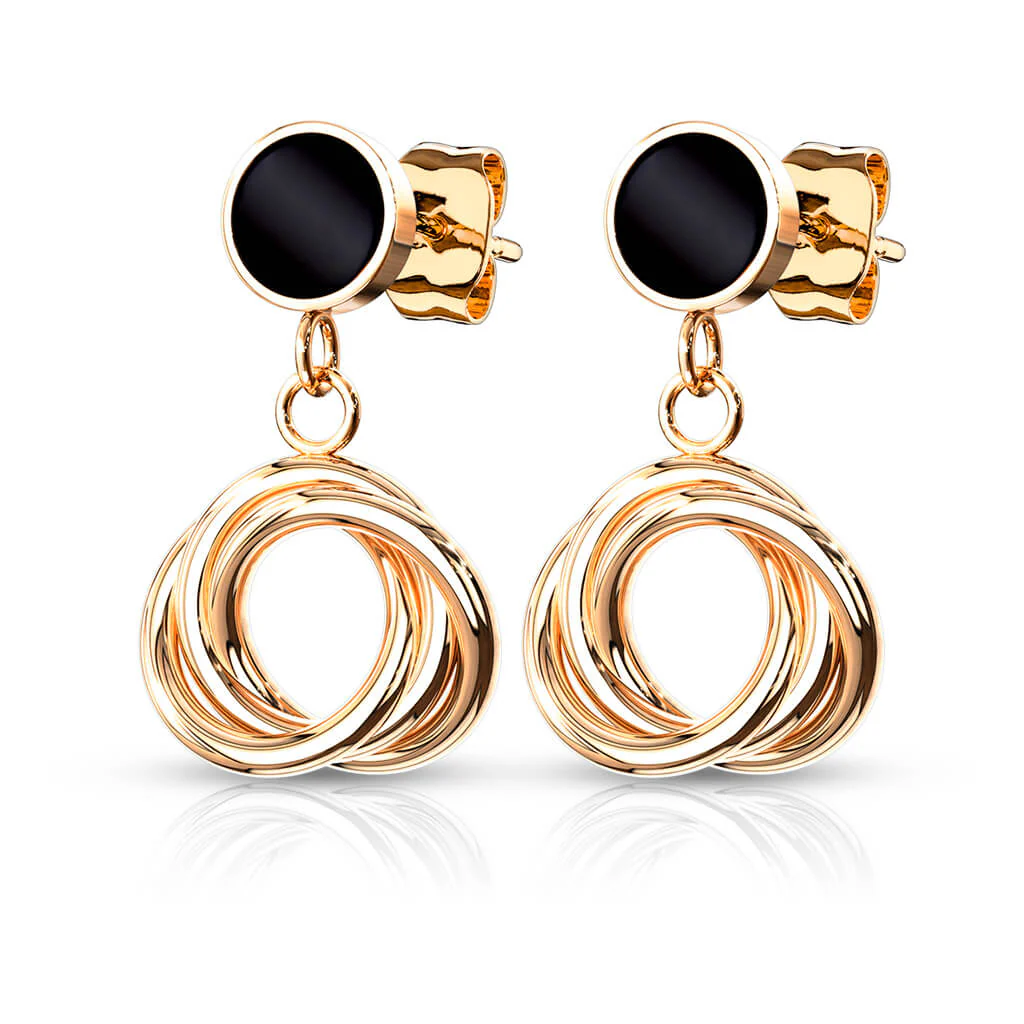 Bouton d'Oreille 316L Puce d'Oreille Ronde Émail Noir Cercles Multi-Entrelacés 10mm Pendentif 1 Paire - Image 2