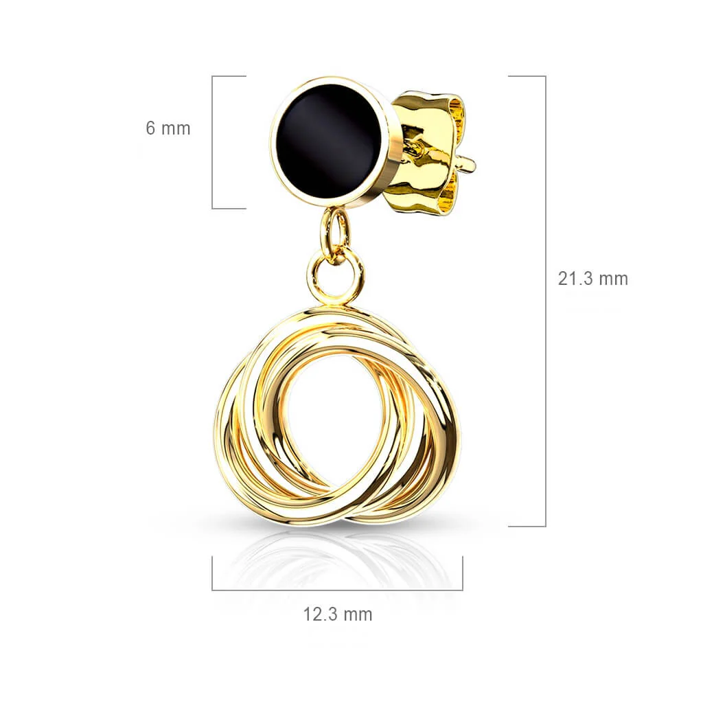 Bouton d'Oreille 316L Puce d'Oreille Ronde Émail Noir Cercles Multi-Entrelacés 10mm Pendentif 1 Paire - Image 3