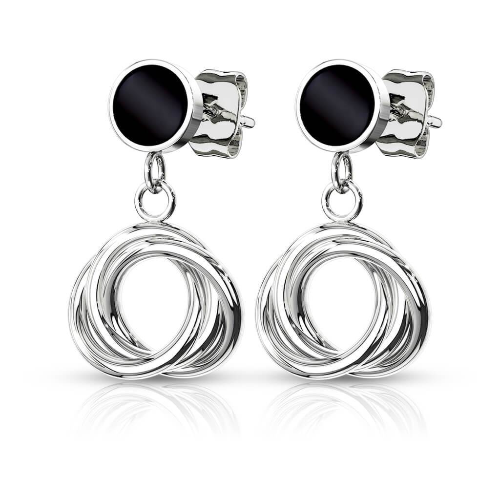 Bouton d'Oreille 316L Puce d'Oreille Ronde Émail Noir Cercles Multi-Entrelacés 10mm Pendentif 1 Paire - Image 4
