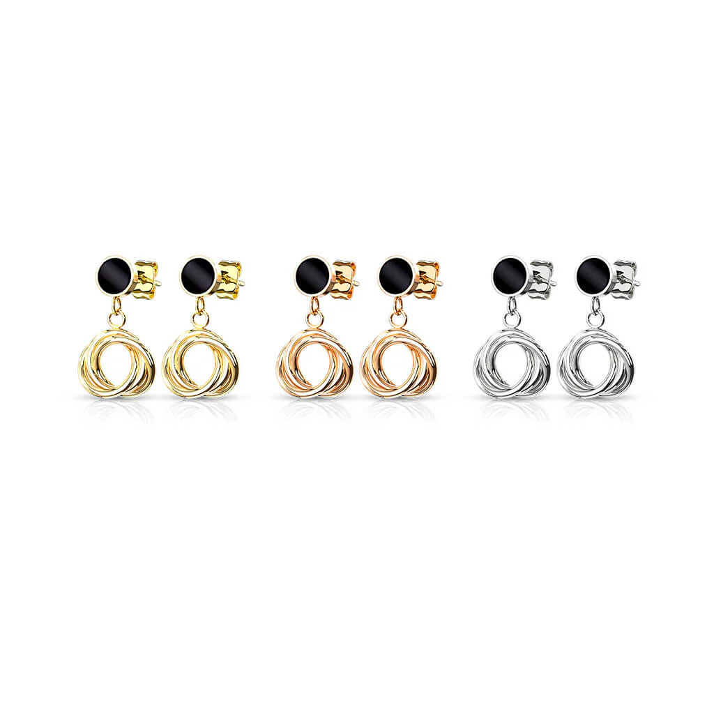 Bouton d'Oreille 316L Puce d'Oreille Ronde Émail Noir Cercles Multi-Entrelacés 10mm Pendentif 1 Paire - Image 5