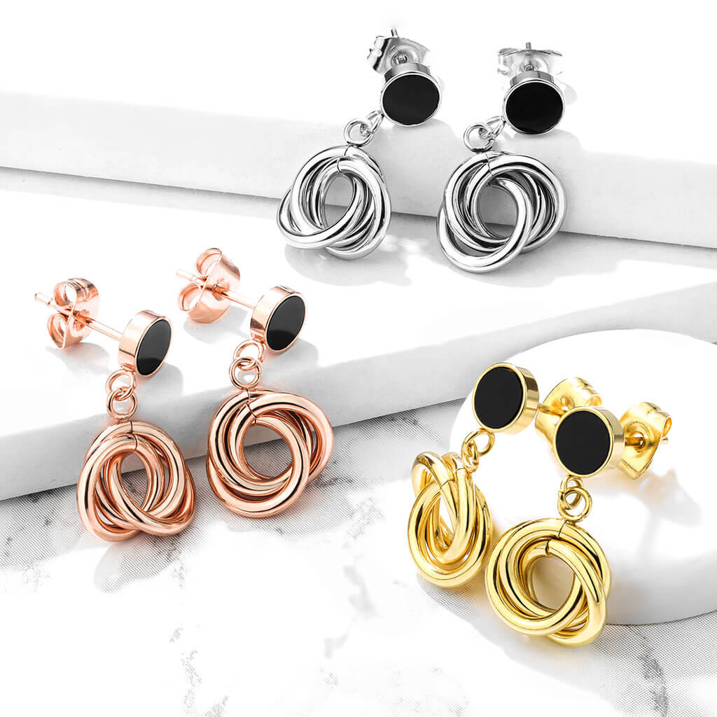 Bouton d'Oreille 316L Puce d'Oreille Ronde Émail Noir Cercles Multi-Entrelacés 10mm Pendentif 1 Paire - Image 7