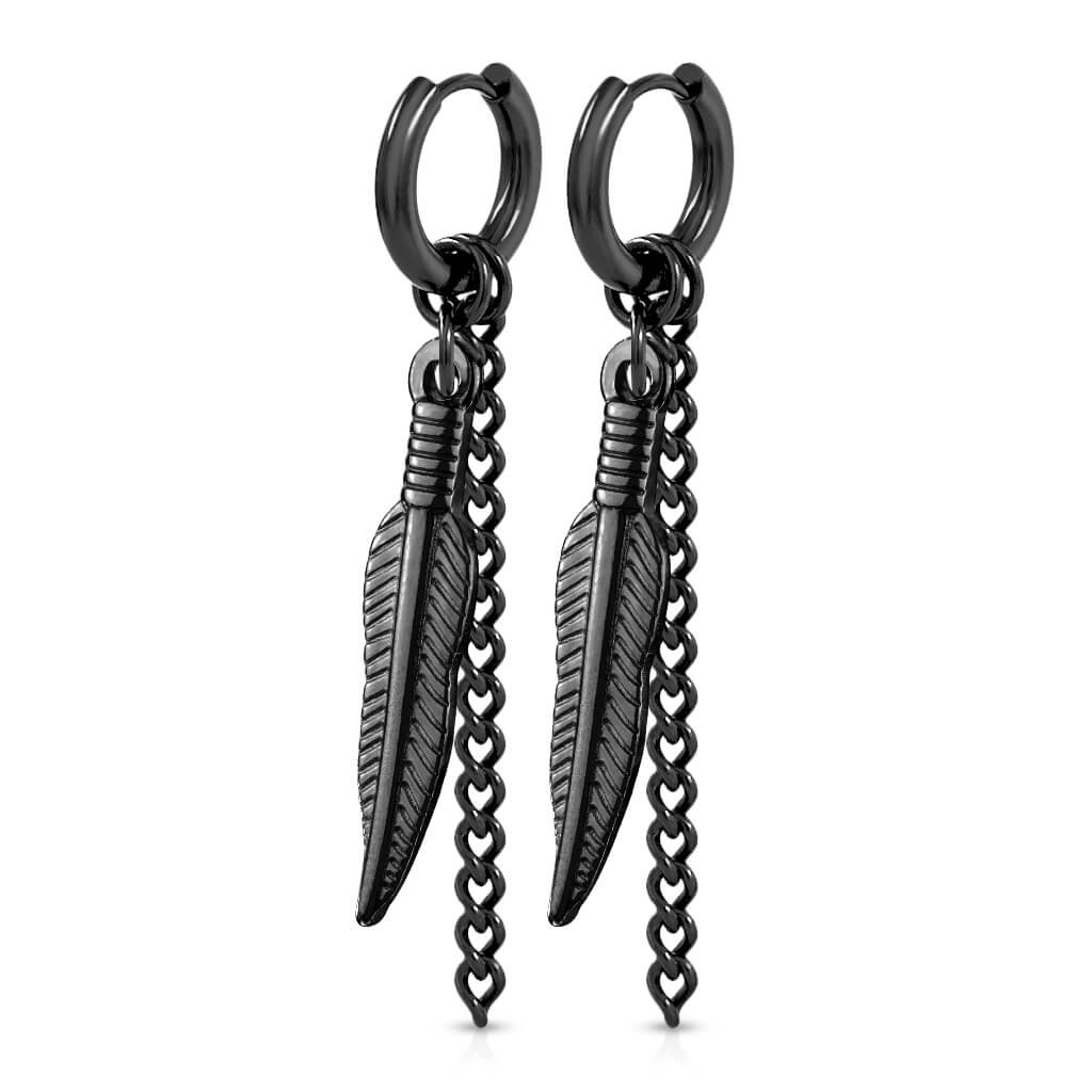 Boucle d'Oreille Pendentif Plume Chaine Cliqueur - Image 4