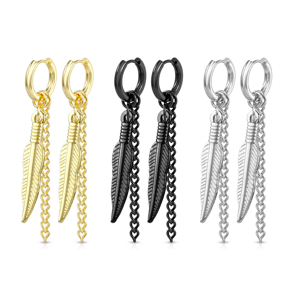 Boucle d'Oreille Pendentif Plume Chaine Cliqueur - Image 5