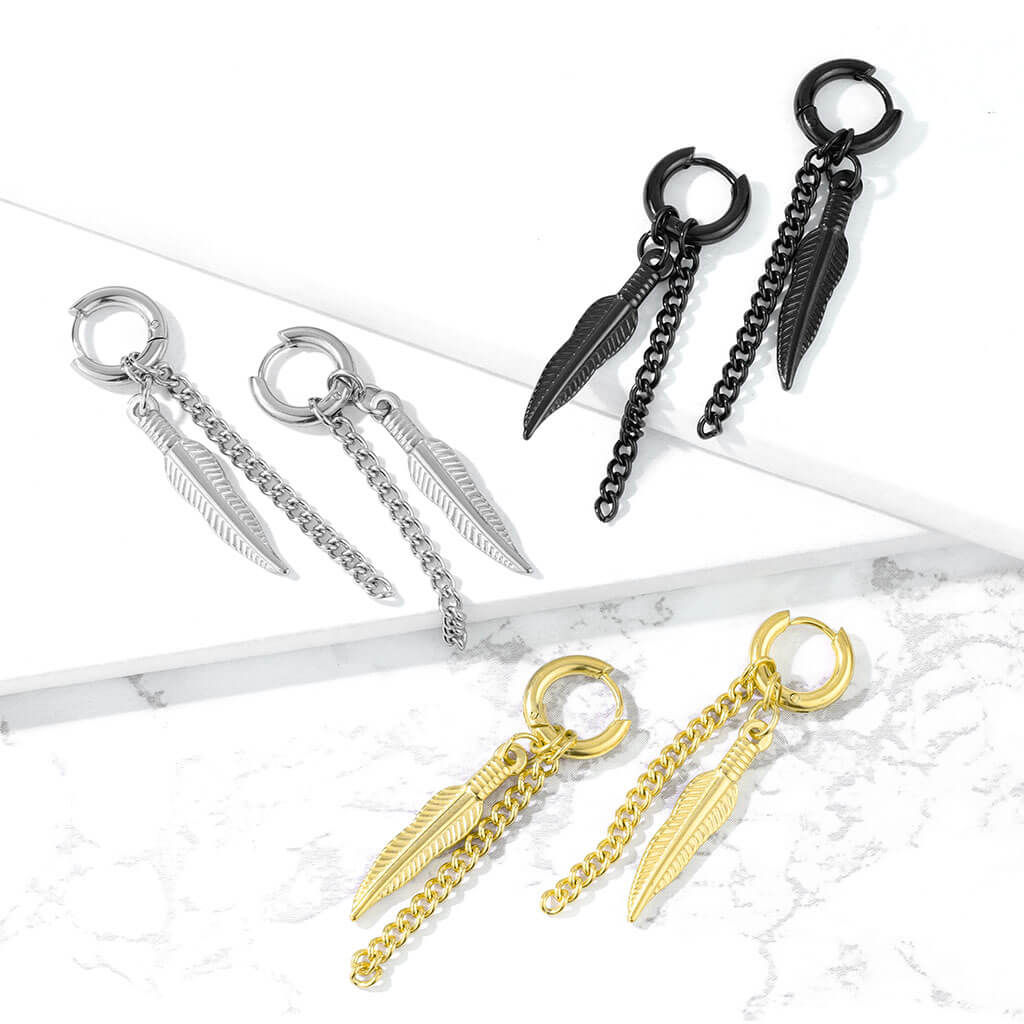 Boucle d'Oreille Pendentif Plume Chaine Cliqueur - Image 7