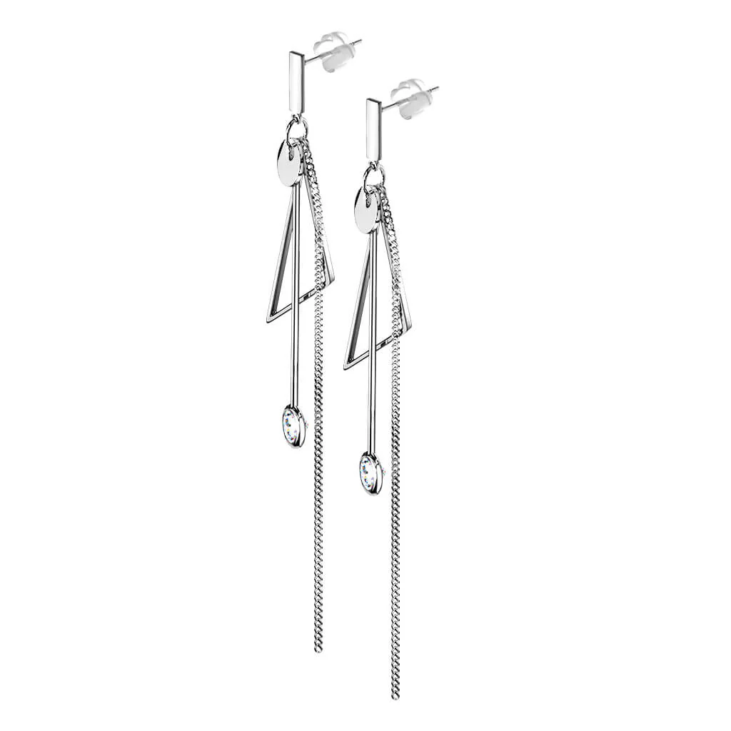 Bouton d'Oreille Pendentif ChaînesTriangle Zircone Argent - Image 4