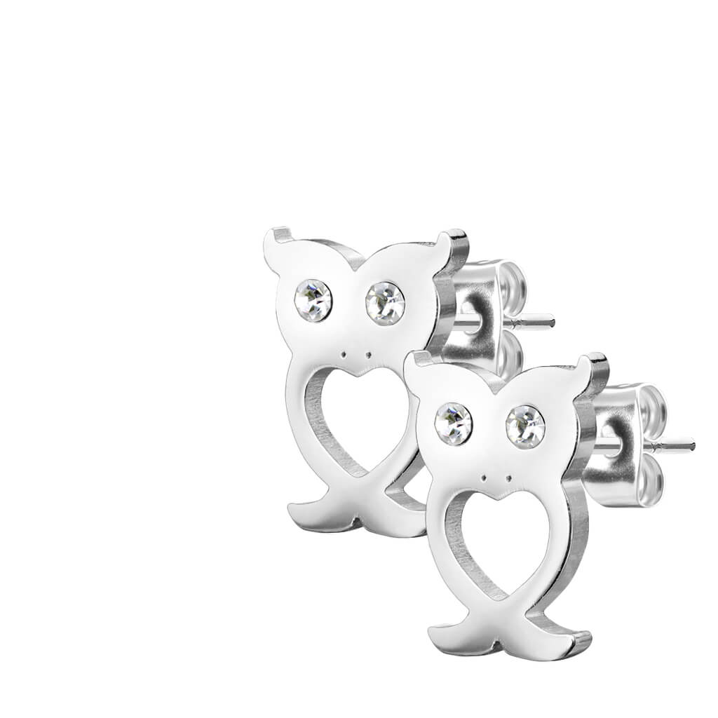 Bouton d'Oreille 316L Clous d'oreilles Hibou avec Yeux Cristal 1 Paire - Image 3