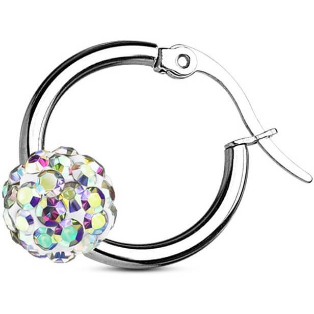 Boucle d'Oreille 316L Créoles Bille de Cristal Colorée 1 Paire