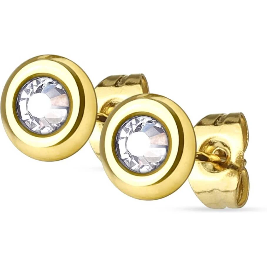 Bouton d'Oreille 316L Clous d'oreilles Disque Sertie de Cristal 1 Paire