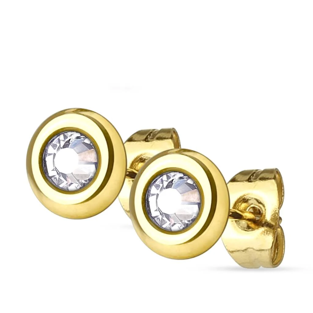 Bouton d'Oreille 316L Clous d'oreilles Disque Sertie de Cristal 1 Paire - Image 2