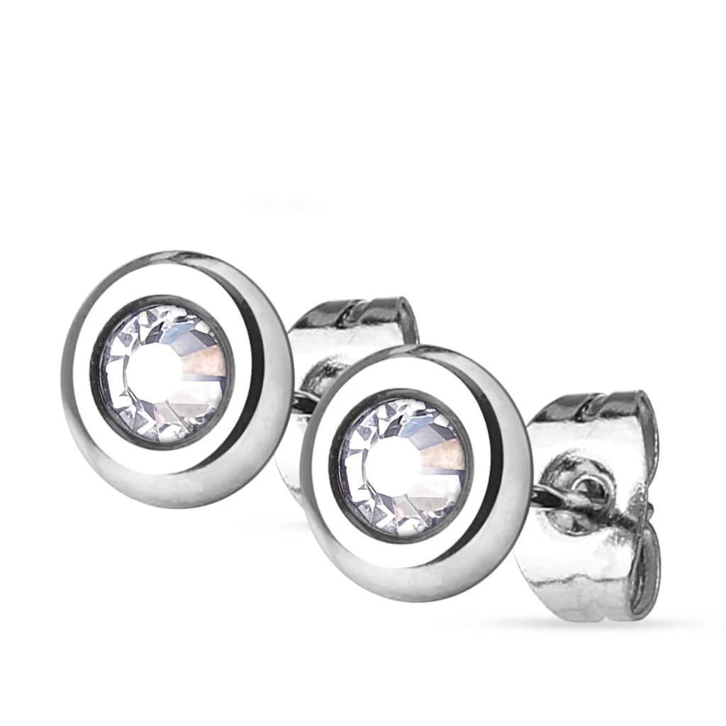 Bouton d'Oreille 316L Clous d'oreilles Disque Sertie de Cristal 1 Paire - Image 3