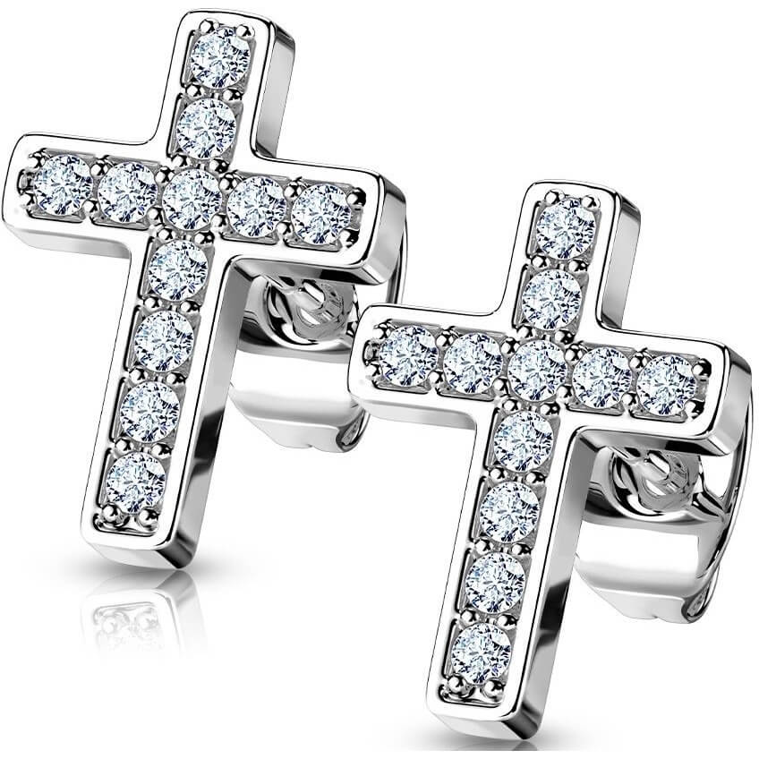 Bouton d'Oreille 316L Clous d'oreilles Croix Pavée de Zircone Cubique 1 Paire