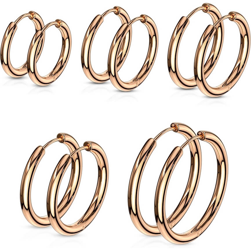 Créole 316L Créoles Charnière Sans Soudure Or Rose IP 1 Paire - Image 2