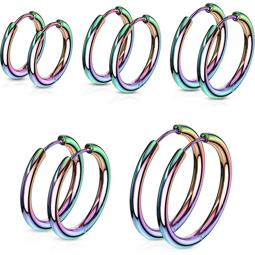 Créole 316L Créoles Charnière Sans Soudure Anodisation Arc-en-ciel 1 Paire - Image 2