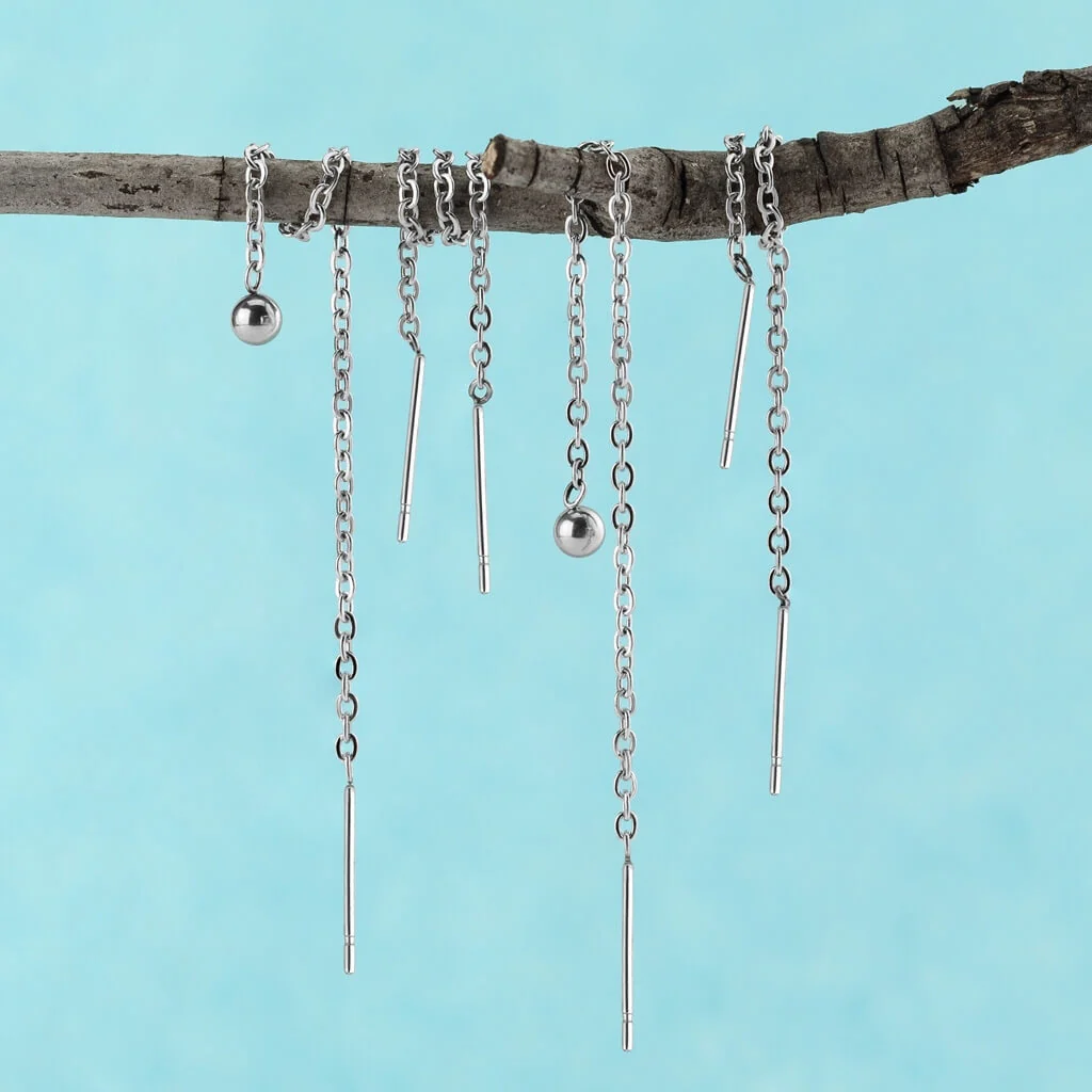 Boucle d'Oreille Bille Pendentif Chaîne - Image 2