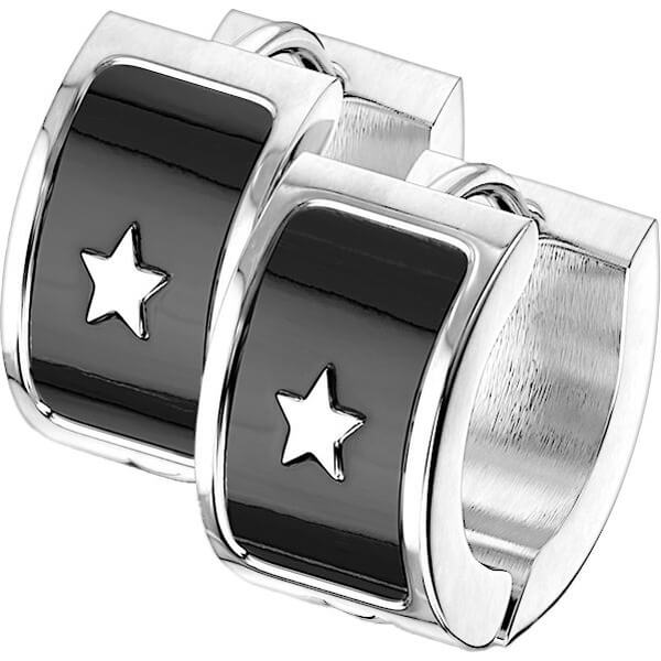Créole 316L Créoles Étoile Brillante sur Émail Noir 1 Paire
