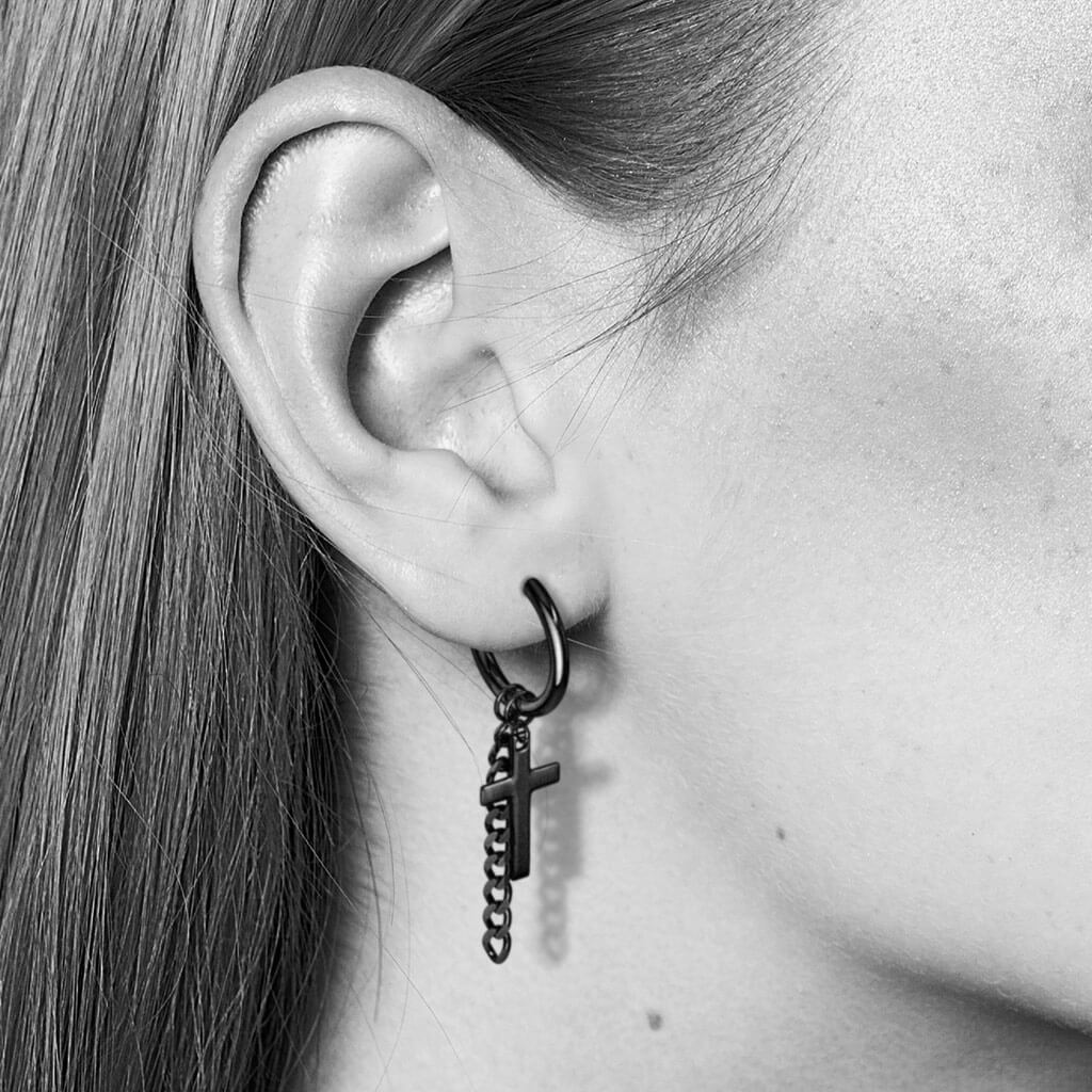 Boucle d'Oreille Croix Chaîne Pendentif Cliqueur - Image 5