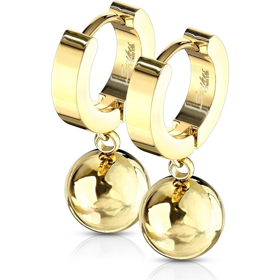Boucle d'Oreille 316L Créoles Charnière avec Pendentif Boule 1 Paire Cliqueur