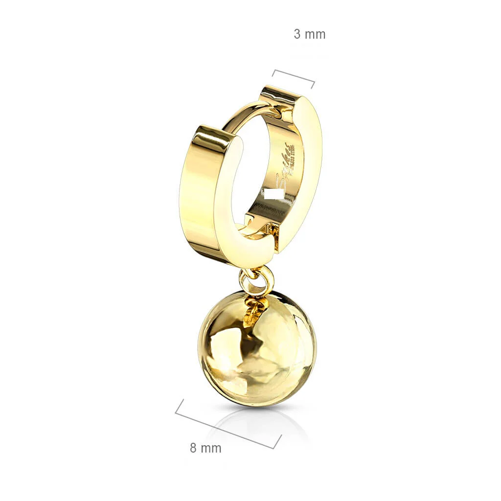 Boucle d'Oreille 316L Créoles Charnière avec Pendentif Boule 1 Paire Cliqueur - Image 2