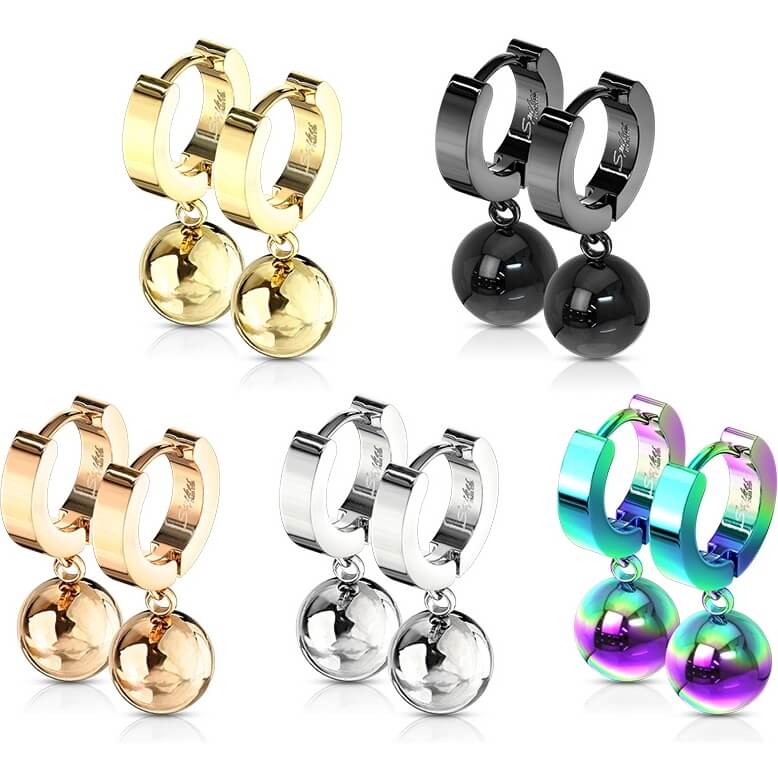 Boucle d'Oreille 316L Créoles Charnière avec Pendentif Boule 1 Paire Cliqueur - Image 3