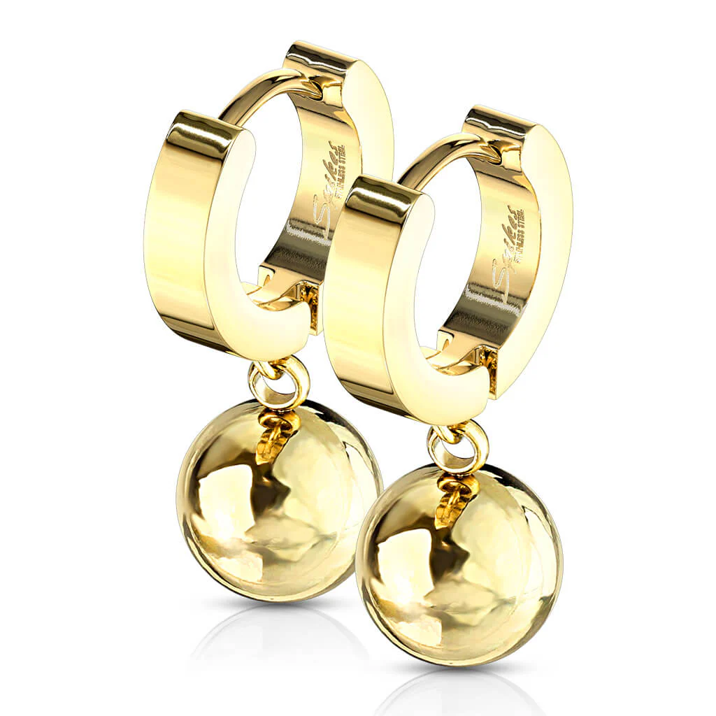 Boucle d'Oreille 316L Créoles Charnière avec Pendentif Boule 1 Paire Cliqueur - Image 4