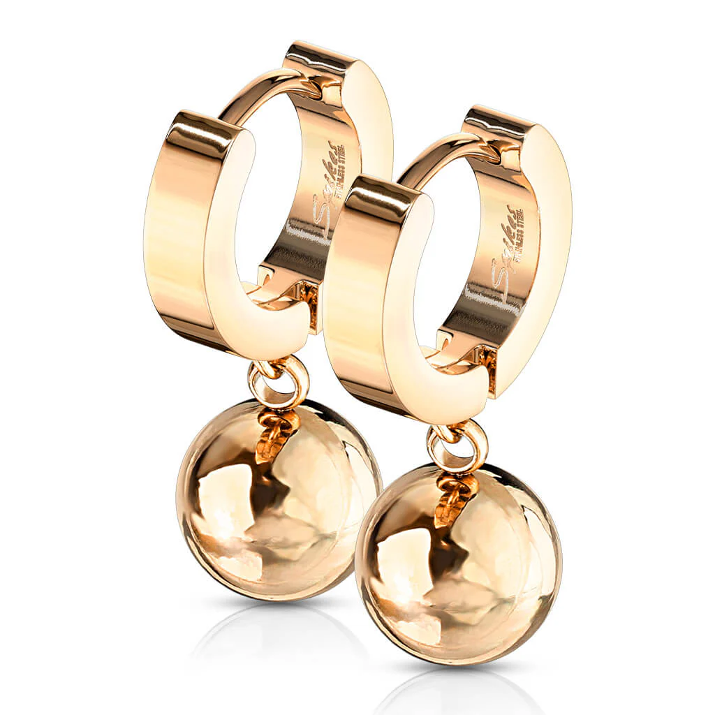 Boucle d'Oreille 316L Créoles Charnière avec Pendentif Boule 1 Paire Cliqueur - Image 8