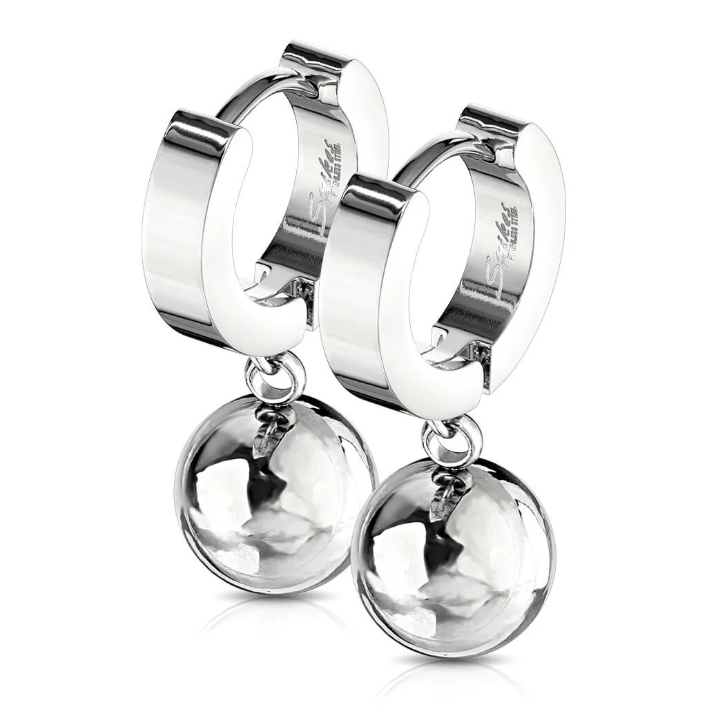 Boucle d'Oreille 316L Créoles Charnière avec Pendentif Boule 1 Paire Cliqueur - Image 9