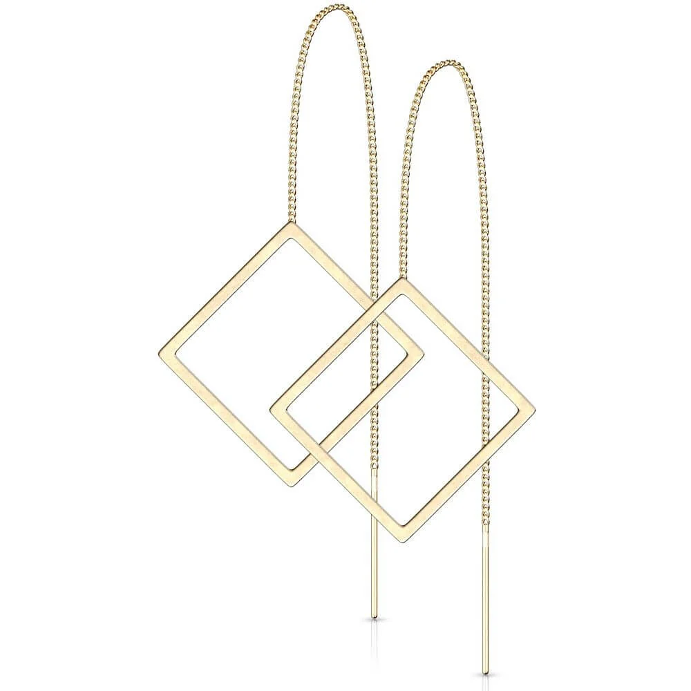 Boucle d'Oreille Pendentif Carré Chaîne
