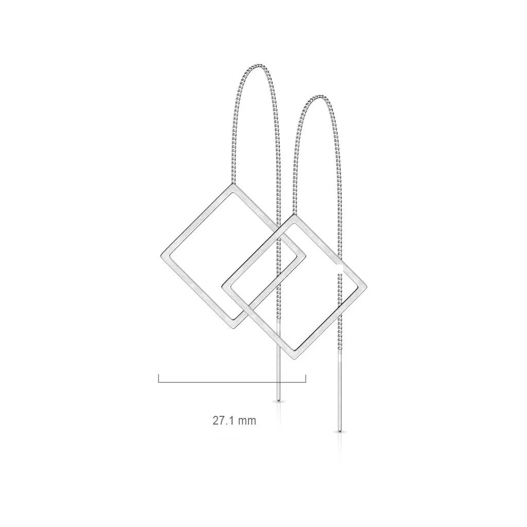Boucle d'Oreille Pendentif Carré Chaîne - Image 2