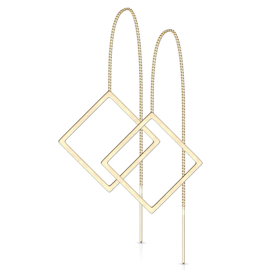 Boucle d'Oreille Pendentif Carré Chaîne - Image 4