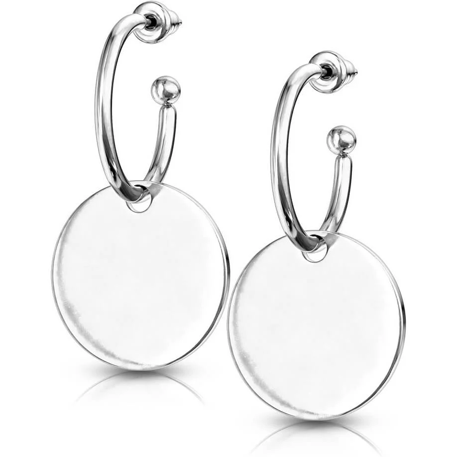 Bouton d'Oreille 316L Clous d'Oreille Créoles avec Pendentif Plaque Ronde 1 Paire