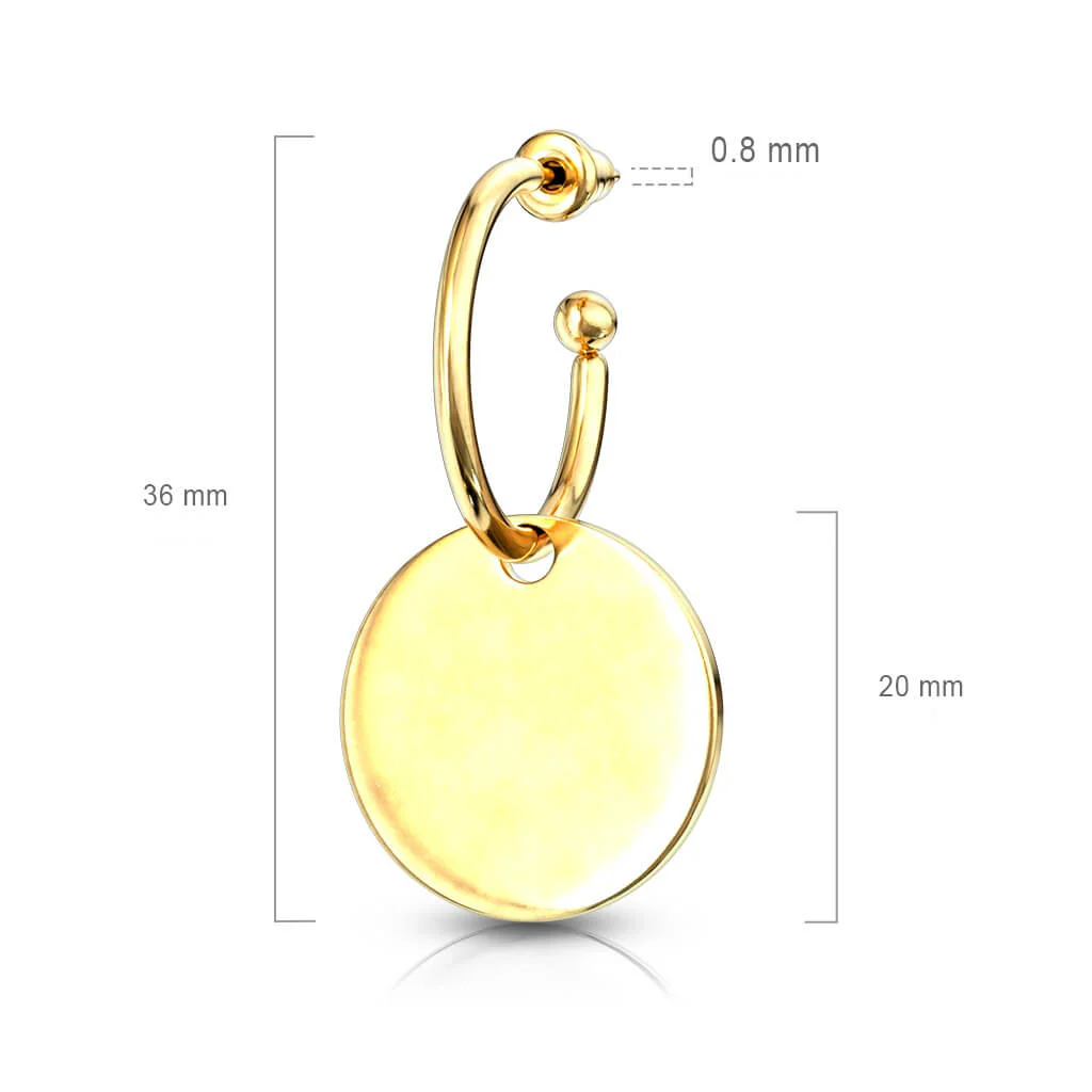 Bouton d'Oreille 316L Clous d'Oreille Créoles avec Pendentif Plaque Ronde 1 Paire - Image 2