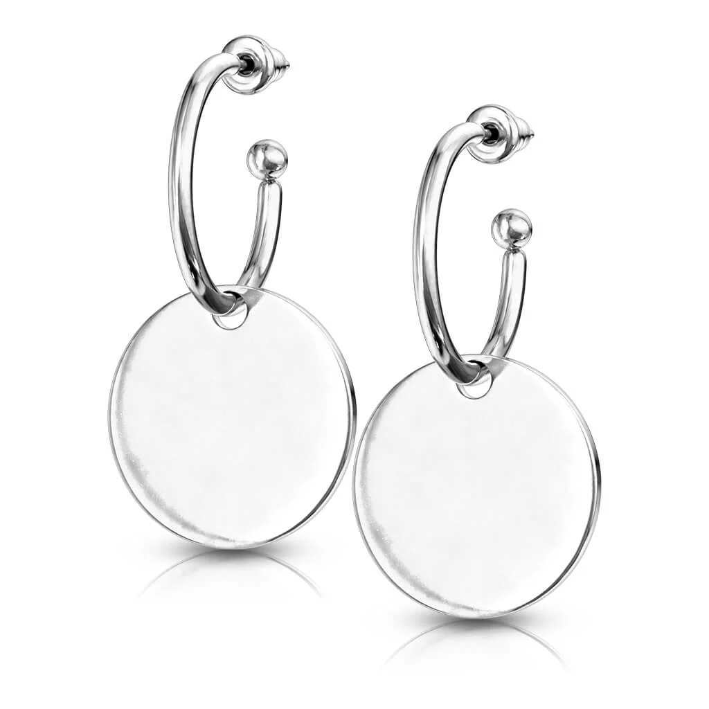 Bouton d'Oreille 316L Clous d'Oreille Créoles avec Pendentif Plaque Ronde 1 Paire - Image 8